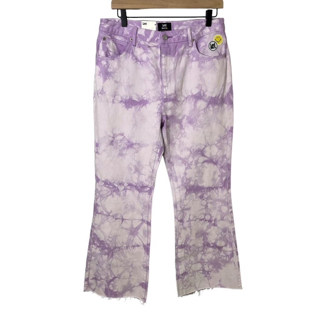 Lee Smiley x Tie Dye High Waist Flare Jeans Purple Size 28 Special Edition - Picture 2 of 9